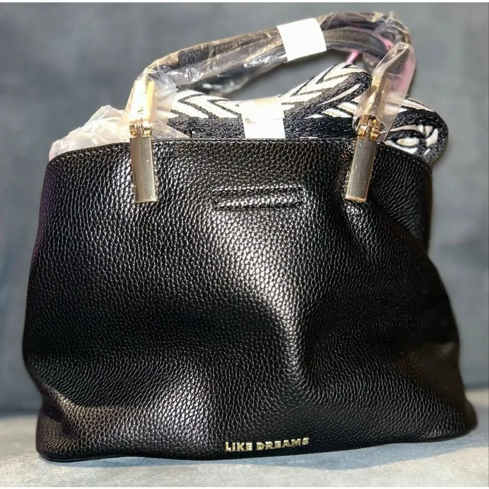 Like Dreams black pebbled faux leather satchel with gold hardware